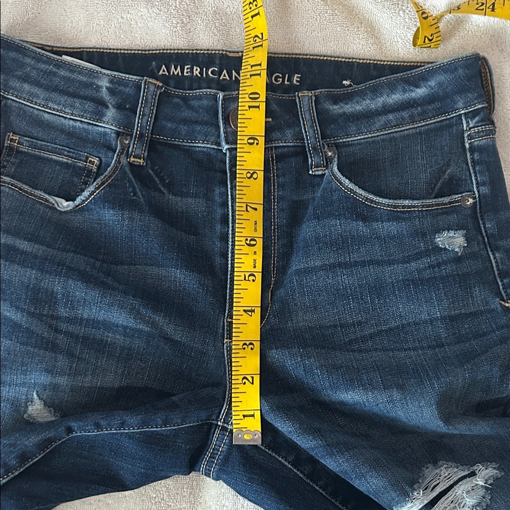 American Eagle Outfitters Dark Blue Distressed Skinny Jeans size 12 - Picture 8 of 10